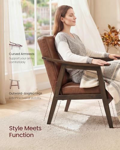 VASAGLE Accent Chair, PU Leather Armchair, Button Tufted Living Room Chair, Thick Cushion, Mid Century Modern Lounge Seating for Bedroom, Reading Nook, Home Office, Brown ULYY200KZ02S