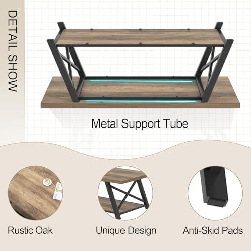 EXCEFUR Modern Coffee Table, Rectangle Center Table for Living Room with Storage Shelf, Industrial Wood and Metal Cocktail Tea Table, Rustic Oak, 47 Inch