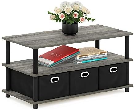 Furinno Coffee Table with Bins, Espresso/Brown