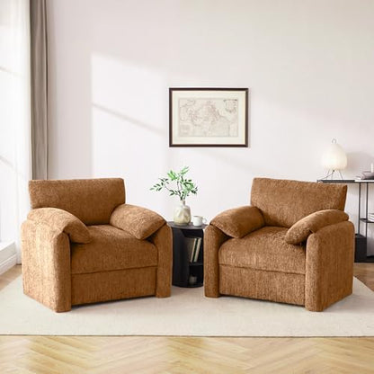 Howjoe Chenille Oversized Armchair, 38.6" Wide Accent Chairs for Living Room & Bedroom Modern Lounge Chair, Upholstered Mid-Century Reading Chair, Comfy Living Room Chair, Single Sofa Chair, Beige — Rustic Bronzing / 1 Pack (2)