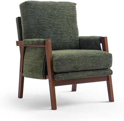 RNKSFX Cream Accent Chair for Bedroom & Living Room, Mid Century Modern Accent Arm Chair, Upholstered Anthropologie Accent Chair with Solid Wood Frame, Fabric — 1 / Green (2)