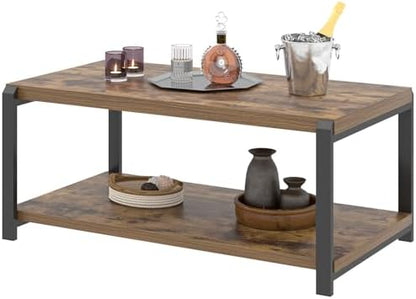 EXCEFUR Modern Coffee Table, Industrial Wood and Metal Center Table, Cocktail Tea Tables for Living Room, Rustic Brown