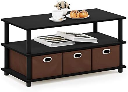 Furinno Coffee Table with Bins, Espresso/Brown
