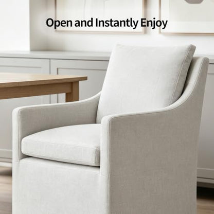 DUHOME Upholstered Dining Chair Set of 2 360 Swivel Linen Accent Armchair | Pre-Assembled Modern Rolling Armchair with Silent Casters, Beige Linen Accent Chair for Dining Room Living Room Bedroom