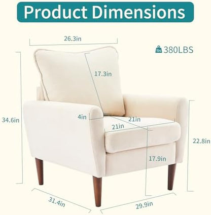 OLIXIS Comfy Accent Chair for Living Room Bedroom and Waiting Room, Upholstered Mid-Century Reading Chair with Pillow and Solid Wood Legs, Wide Singe Modern Lounge Sofa Beige, 2 Pack