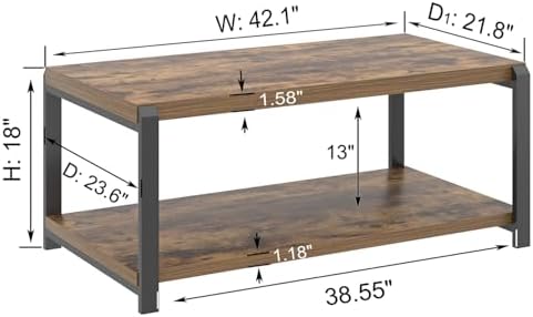 EXCEFUR Modern Coffee Table, Industrial Wood and Metal Center Table, Cocktail Tea Tables for Living Room, Rustic Brown