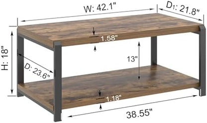 EXCEFUR Modern Coffee Table, Industrial Wood and Metal Center Table, Cocktail Tea Tables for Living Room, Rustic Brown
