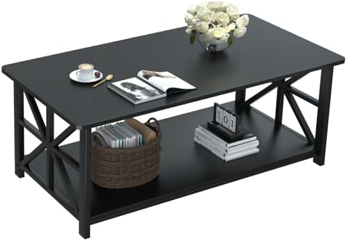 GreenForest Round Corners Coffee Table for Living Room | Rustic Style Center Table with Storage Shelf,39 Inch Space Saving Sofa Table,Easy Assembly,Gray Wash