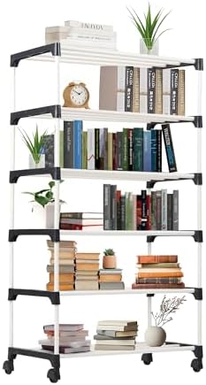 NUMENN 5 Tier Bookshelf, Tall Bookcase Shelf Storage Organizer, Modern Book Shelf for Bedroom, Living Room and Home Office, Vintage — 3 Tier slim / Black (2)