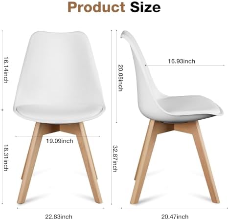 OLIXIS Dining Chairs Set of 4, Mid Century Modern Accent Chairs with Curved Backrest and Wood Legs, PU Leather Upholstered Kitchen Side Chair for Living Room, Bedroom, Outdoor Patio, White