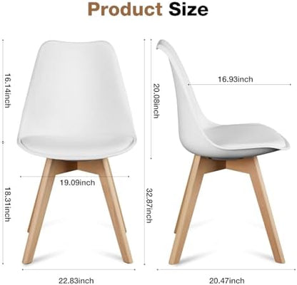 OLIXIS Dining Chairs Set of 4, Mid Century Modern Accent Chairs with Curved Backrest and Wood Legs, PU Leather Upholstered Kitchen Side Chair for Living Room, Bedroom, Outdoor Patio, White