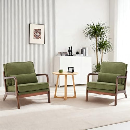 DUMOS Mid Century Modern Accent Chair, Armchair with Lumbar Pillow and Waist Cushion, Solid Wood Frame Lounge Chair for Living Room, Bedroom, Reading Nook, Small Apartment Corner, Ivory White