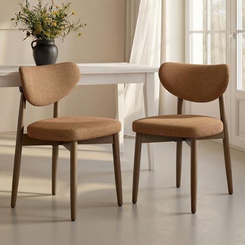 VASAGLE Wooden Dining Chairs Set of 2, Upholstered Kitchen Chairs with Solid Wood Legs, Ergonomic Curved Backrest, Built-in Handle, Mid Century Modern, for Kitchen Dining Vanity, Sage Green