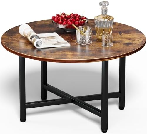 FAMIDGE Coffee Table, 23.6" Coffee Tables for Living Room, Round Coffee Table with Metal Frame, Floor Table for Sitting on The Floor, Home, Office, Black — Style4 Rustic Brown(23.6dx17.7h) / 1 Tier (2)