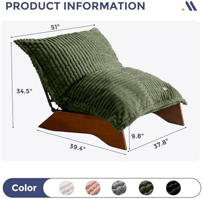 MAXYOYO Adjustable Living Room Chair, 3-Position Bean Bag Chair with Removable Cover, Upholstered Accent Chair with Frame, Soft Reclining Lounge for Bedroom, Apartment, Office, Green
