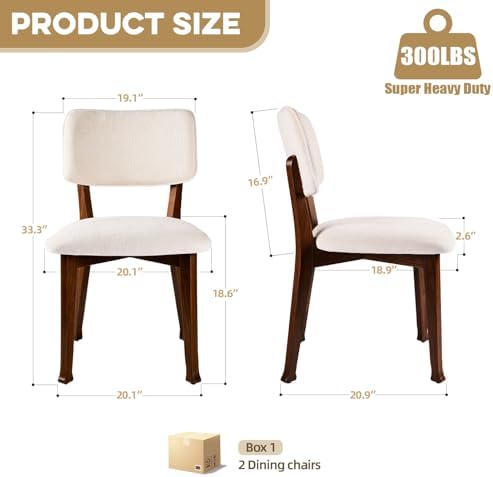 Wooden Dining Chairs Set of 2, Mid Century Modern Kitchen Chairs with Fabric Upholstered and Curved Backrest for Dining Room, Restaurant/Cafe, Walnut