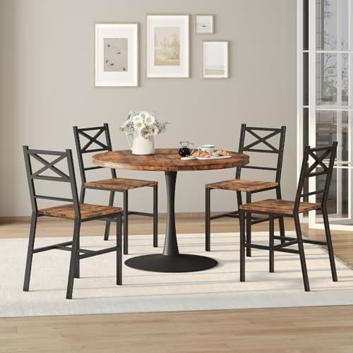 MAHANCRIS Dining Chair Set of 2, Rustic Wooden Kitchen Chairs with Backrest, Farmhouse Dining Chairs for Kitchen, Industrial Style Chair with Metal Frame, Easy Assembly, Rustic Brown TBHR1001