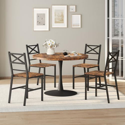MAHANCRIS Dining Chair Set of 2, Rustic Wooden Kitchen Chairs with Backrest, Farmhouse Dining Chairs for Kitchen, Industrial Style Chair with Metal Frame, Easy Assembly, Rustic Brown TBHR1001