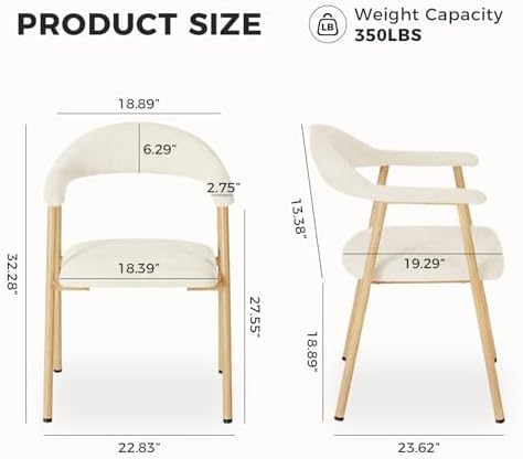 DUMOS Dining Chairs Set of 4, Linen Fabric Upholstered Kitchen Side Chairs with Curved Backrest & Metal Legs, Modern Farmhouse Accent Chair for Dining Room Kitchen Living Room Cafe, Beige