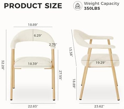 DUMOS Dining Chairs Set of 4, Linen Fabric Upholstered Kitchen Side Chairs with Curved Backrest & Metal Legs, Modern Farmhouse Accent Chair for Dining Room Kitchen Living Room Cafe, Beige