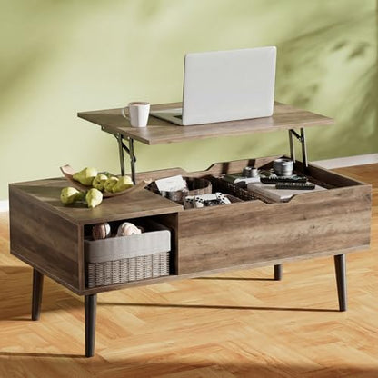 OLIXIS Wood Lift Top Coffee Table with Hidden Compartment and Large Storage Shelf, Lift Tabletop Dining Center Table for Home Living Room Office, Black
