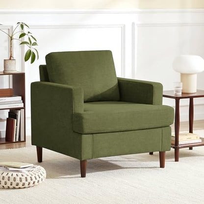 Weture Mid-Century Accent Chair,Modern Linen Fabric Armchair for Living Room,Comfy Upholstered Reading Accent Chairs for Bedroom,Single Sofa Chair with Wood Legs (Beige, 1 Pack)