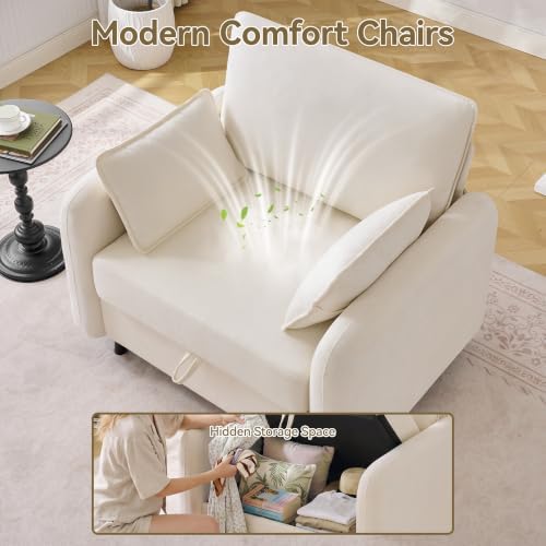 41" Oversized Accent Chair with Storage, Single Sofa for Living Room Beige | Modern Accent Chairs with Storage, Deep Seat Armchair Upholstered Comfy Reading Chair for Living Room, Bedroom, Chenille