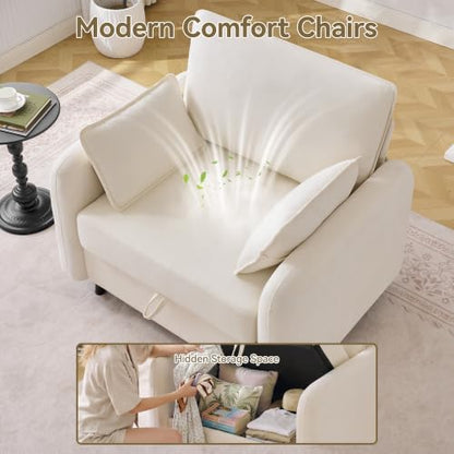 41" Oversized Accent Chair with Storage, Single Sofa for Living Room Beige | Modern Accent Chairs with Storage, Deep Seat Armchair Upholstered Comfy Reading Chair for Living Room, Bedroom, Chenille