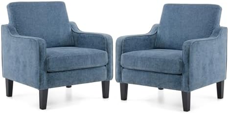 VINGLI Accent Chair for Living Room Chairs Olive Green Reading Chair for Bedroom Scooped Arm Chair Mid Century Modern Accent Chairs Upholstered Comfy Chair for Apartment, Waiting Room — 1 / Navy Blue Chenille (2)