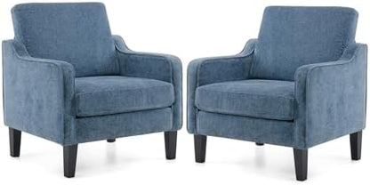 VINGLI Accent Chair for Living Room Chairs Olive Green Reading Chair for Bedroom Scooped Arm Chair Mid Century Modern Accent Chairs Upholstered Comfy Chair for Apartment, Waiting Room — 1 / Navy Blue Chenille (2)