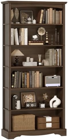 TVU 5-Tier Wooden Bookshelf, 31.5" W x 65" H ×9.9" D Bookshelf with Storage, Floor Standing Modern Style Display Bookcase for Living Room, Office, Study Room, Entryway, Brown