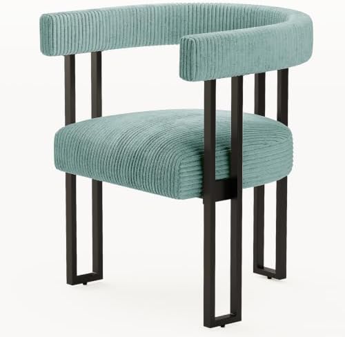 VIRRMO Boucle Dining Chair Set of 4 Corduroy Upholstered Dining Room Chairs Kitchen Chairs with Metal Legs Mid Century Modern Chair for Dining Room, Kitchen (Cream, 4) — Mint / 2 (2)