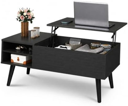 WLIVE Coffee Table with Lifting Top, Hidden Storage & Adjustable Shelf for Living Room Small Space, Multifunctional Rising Wooden Center Table, Mid Century Modern Tables for Home Dining Office, Brown