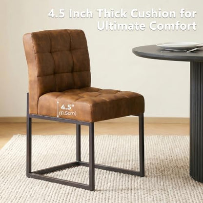 GrandNoor Coffee Faux Leather Dining Chairs Set of 4, Mid-Century Modern Dining Room Chairs with Armless, Checkered Kitchen Chair with Metal Legs