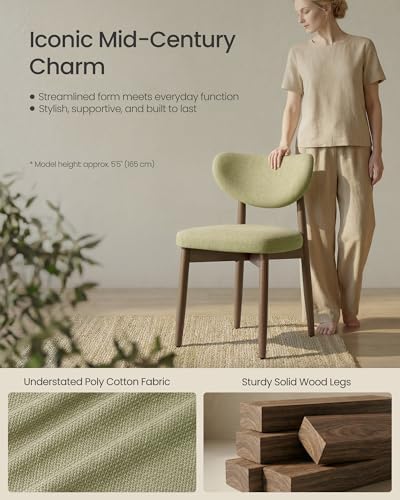 VASAGLE Wooden Dining Chairs Set of 2, Upholstered Kitchen Chairs with Solid Wood Legs, Ergonomic Curved Backrest, Built-in Handle, Mid Century Modern, for Kitchen Dining Vanity, Sage Green