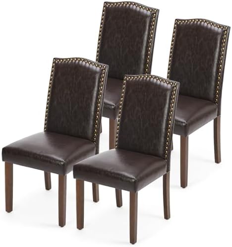 DUMOS Dining Chairs Set of 4, Modern PU Leather Kitchen Table Chairs | Wooden Legs, Padded Seat, Armless, Dining Room, Living Room, Restaurant, Brown