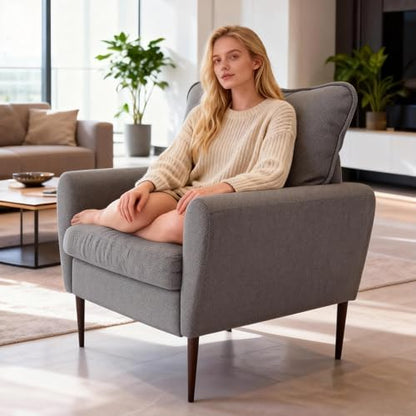 OLIXIS Comfy Accent Chair for Living Room Bedroom and Waiting Room, Upholstered Mid-Century Reading Chair with Pillow and Solid Wood Legs, Wide Singe Modern Lounge Sofa, Gray