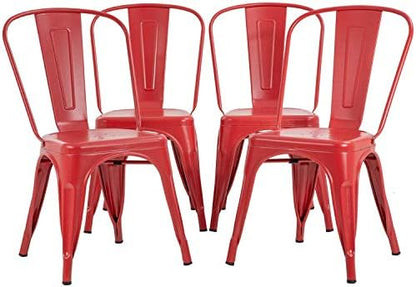 FDW | Metal Dining Chairs | Set of 4 | Black | Stackable Tolix Side Chairs with Backrest | Scratch-Resistant | Non-Slip Feet | Indoor/Outdoor Use | 330 lbs Capacity | for Kitchen & Restaurant — Red / Steel Seat (2)