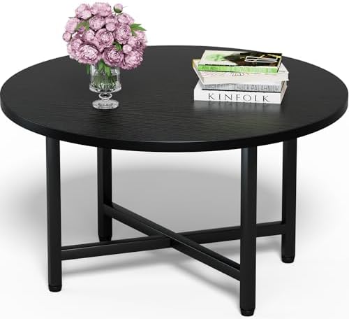 FAMIDGE Coffee Table, 23.6" Coffee Tables for Living Room, Round Coffee Table with Metal Frame, Floor Table for Sitting on The Floor, Home, Office, Black — Black / 1 Tier (8)
