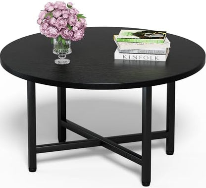 FAMIDGE Coffee Table, 23.6" Coffee Tables for Living Room, Round Coffee Table with Metal Frame, Floor Table for Sitting on The Floor, Home, Office, Black — Black / 1 Tier (8)