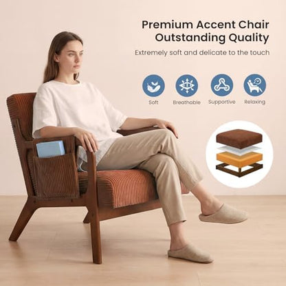 DUMOS Mid Century Modern Accent Chair, Upholstered Armchair with Lumbar Pillow and Solid Wood Frame, Comfy Reading Chair for Small Living Room, Bedroom, Guest Room, Navy Blue