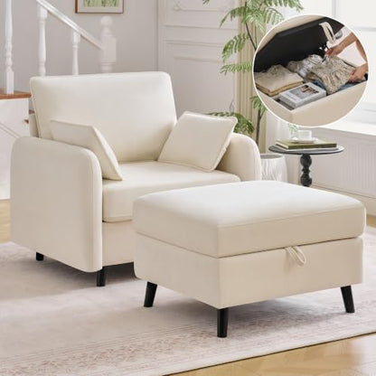 41" Oversized Accent Chair with Storage, Single Sofa for Living Room Beige | Modern Accent Chairs with Storage, Deep Seat Armchair Upholstered Comfy Reading Chair for Living Room, Bedroom, Chenille