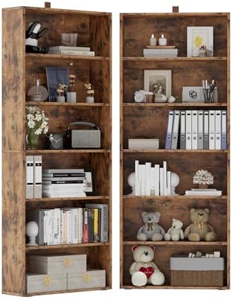 IRONCK Bookshelf and Bookcases 70" Tall, 6 Tiers Display Storage Shelves | Bookshelves Set of 2, Wood Bookcase with Open Display Shelves for Home Office, Living Room, Library, Industrial Brown — Vintage Brown (2)