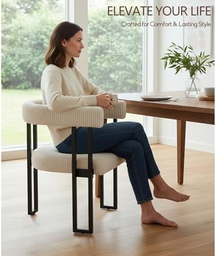 VIRRMO Boucle Dining Chair Set of 4 Corduroy Upholstered Dining Room Chairs Kitchen Chairs with Metal Legs Mid Century Modern Chair for Dining Room, Kitchen (Cream, 4)