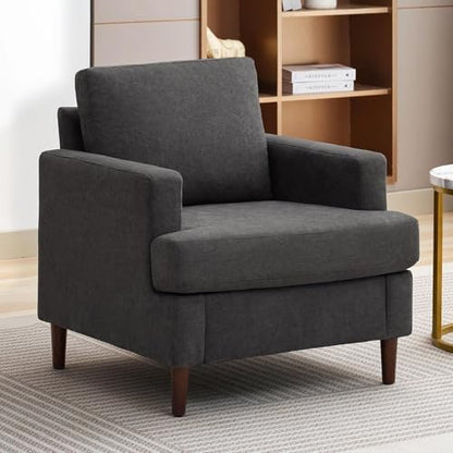 Weture Mid-Century Accent Chair,Modern Linen Fabric Armchair for Living Room,Comfy Upholstered Reading Accent Chairs for Bedroom,Single Sofa Chair with Wood Legs (Beige, 1 Pack)