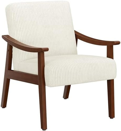 Yaheetech Corduroy Accent Chair, Mid-Century Modern Armchair with Solid Wood Legs, Reading Leisure Chair with High Back for Living Room Bedroom Waiting Room Dark Green — Beige / Corduroy Fabric (2)