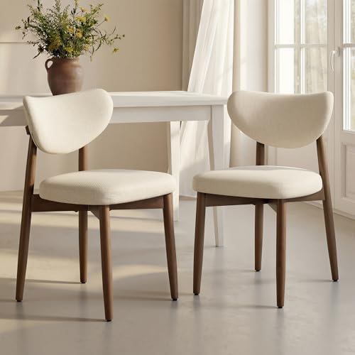 VASAGLE Wooden Dining Chairs Set of 2, Upholstered Kitchen Chairs with Solid Wood Legs, Ergonomic Curved Backrest, Built-in Handle, Mid Century Modern, for Kitchen Dining Vanity, Sage Green