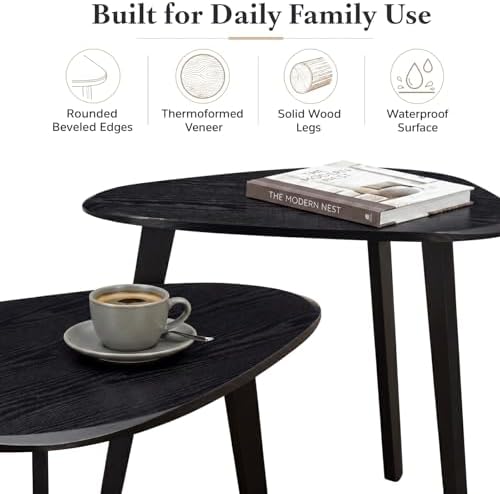 Nesting Coffee Table Set of 2-Mid Century Modern Coffee Table | Guitar Pick Stacking Tables with Solid Wood Legs,Small Coffee Tables for Small spaces,Living Room,Balcony