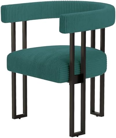 VIRRMO Boucle Dining Chair Set of 4 Corduroy Upholstered Dining Room Chairs Kitchen Chairs with Metal Legs Mid Century Modern Chair for Dining Room, Kitchen (Cream, 4) — Peacock Green / 2 (2)