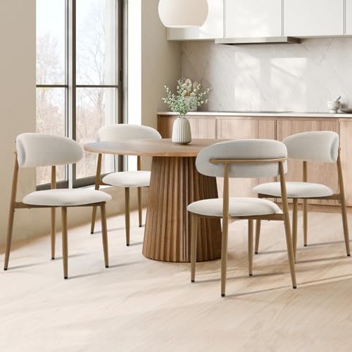 UVV Dining Chairs Set of 4, Metal Kitchen Chairs with Modern Fabric Upholstered for Dining Room, Beige